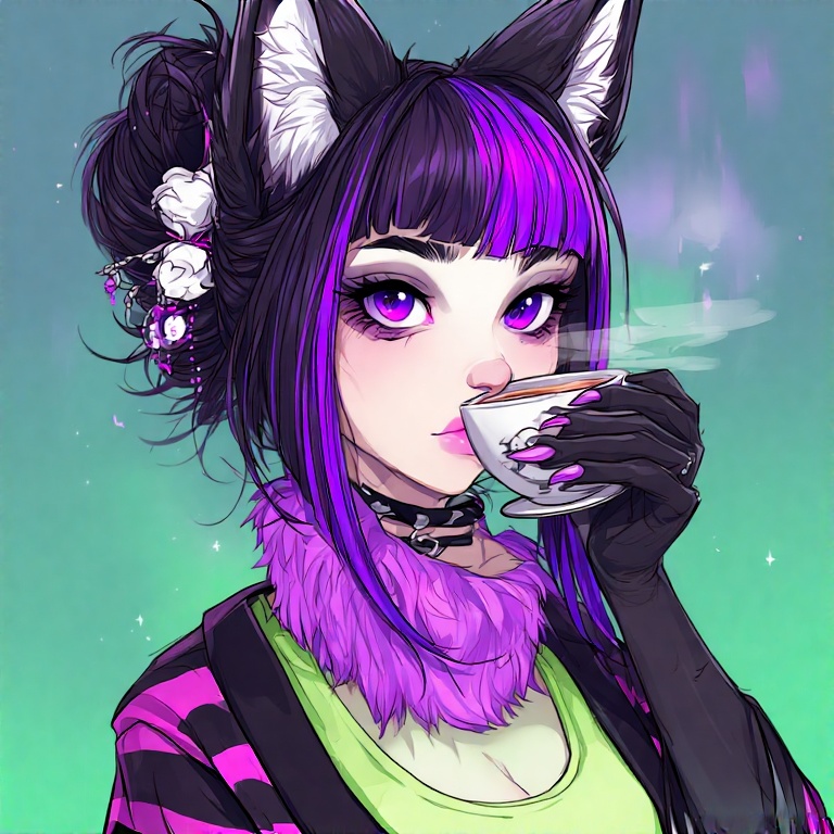 star &mdash; cat ears, and a cup on the counter