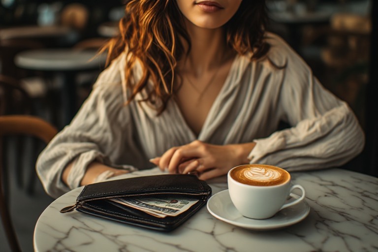 Kafe masasında cüzdan ve kahve