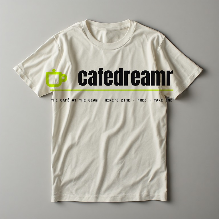 a cream t-shirt with the cafedreamr wordmark printed in black across the chest